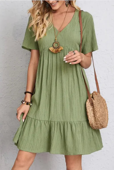 VEXIA Women's Summer V-neck Loose Casual Short-sleeved Corset Dress