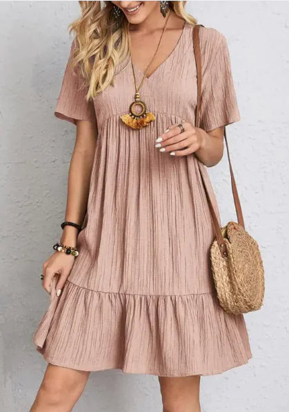 VEXIA Women's Summer V-neck Loose Casual Short-sleeved Corset Dress