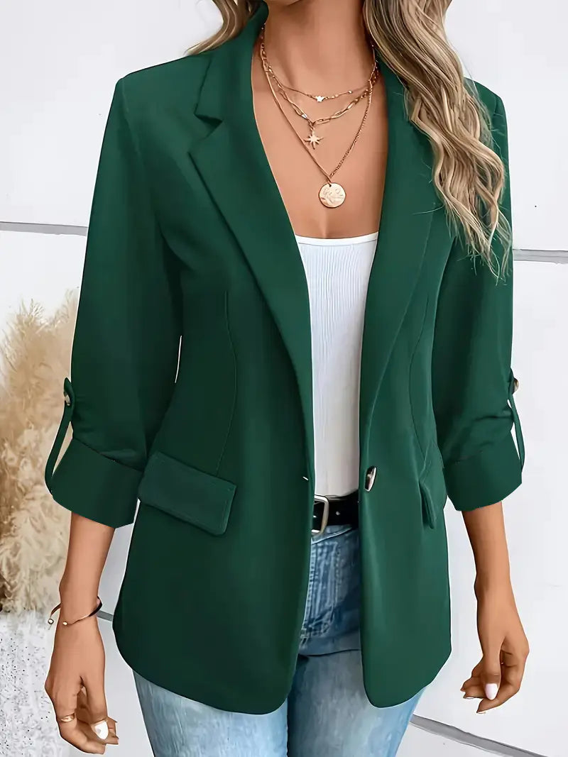 VEXIA Women's Minimalist Solid Single Button Lapel Collar Lightweight Blazer