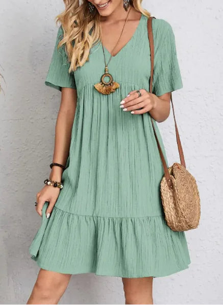 VEXIA Women's Summer V-neck Loose Casual Short-sleeved Corset Dress