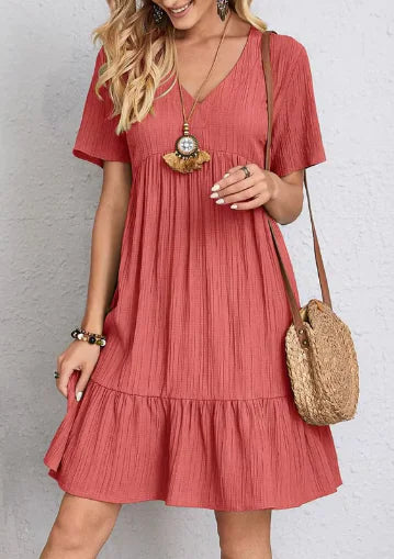 VEXIA Women's Summer V-neck Loose Casual Short-sleeved Corset Dress