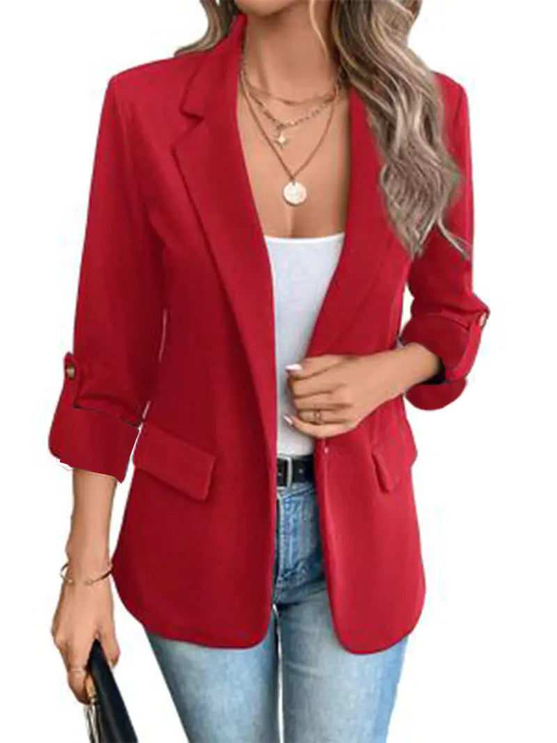 VEXIA Women's Minimalist Solid Single Button Lapel Collar Lightweight Blazer