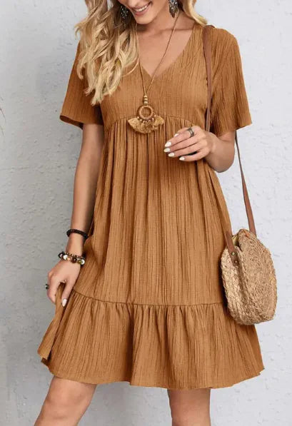 VEXIA Women's Summer V-neck Loose Casual Short-sleeved Corset Dress