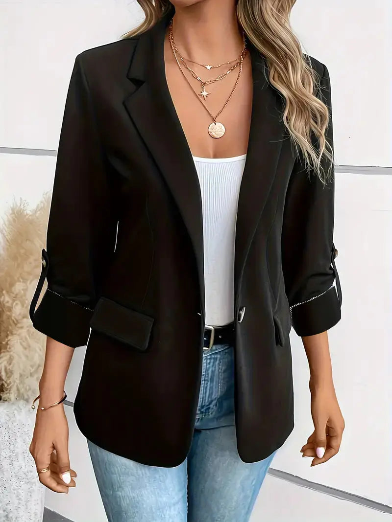 VEXIA Women's Minimalist Solid Single Button Lapel Collar Lightweight Blazer
