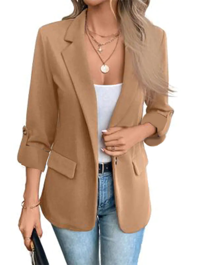 VEXIA Women's Minimalist Solid Single Button Lapel Collar Lightweight Blazer