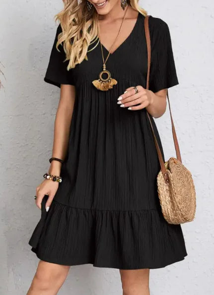 VEXIA Women's Summer V-neck Loose Casual Short-sleeved Corset Dress