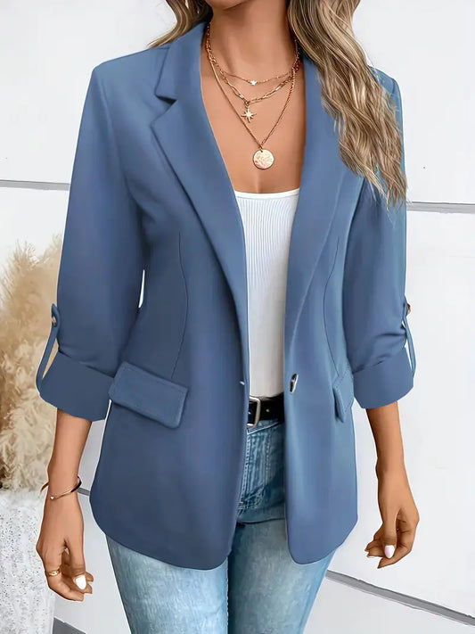 VEXIA Women's Minimalist Solid Single Button Lapel Collar Lightweight Blazer