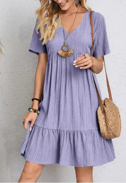 VEXIA Women's Summer V-neck Loose Casual Short-sleeved Corset Dress